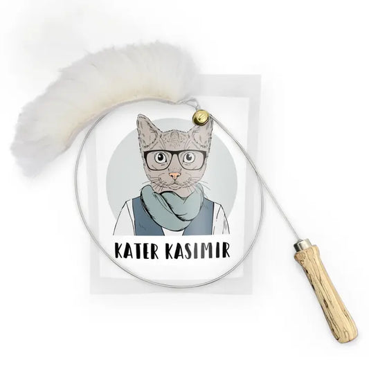 Kater Kasimir Katzenangel mit Holzgriff und Glöckchen